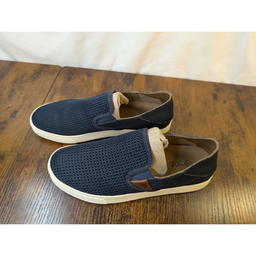 OluKai Pehuea Womens 8.5 Slip On Sneakers Navy Trench Blue Mesh Shoes 20271